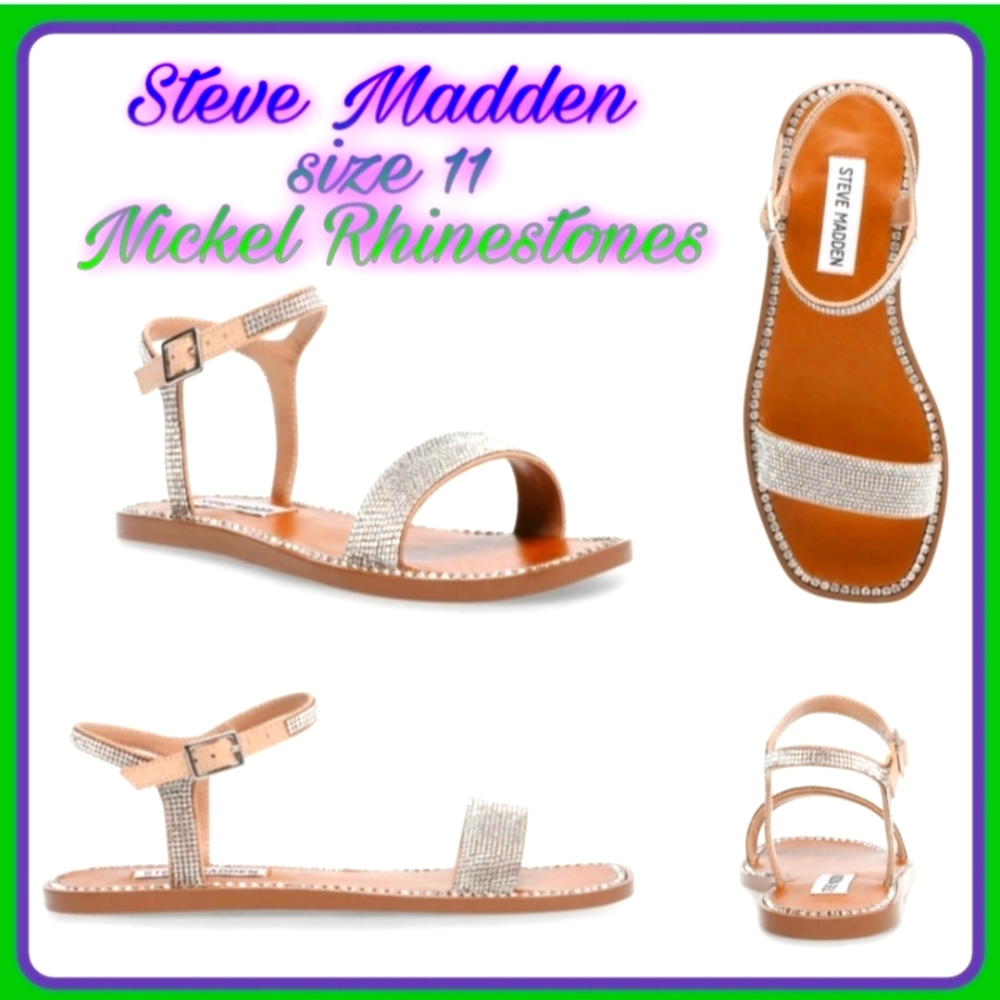 NIB WOMEN'S SZ 11 STEVE MADDEN NICKEL RHINESTONE SANDALS
